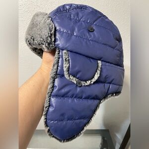 Kids Blue Winter Hat with Faux Fur Lining